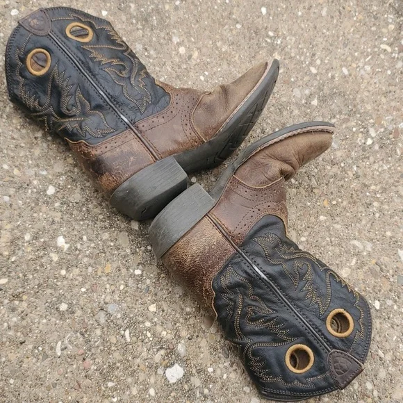 Ariat Roughstock Brown Leather Cowboy Boots Youth Toddler 12 Western Preloved - Picture 6 of 10
